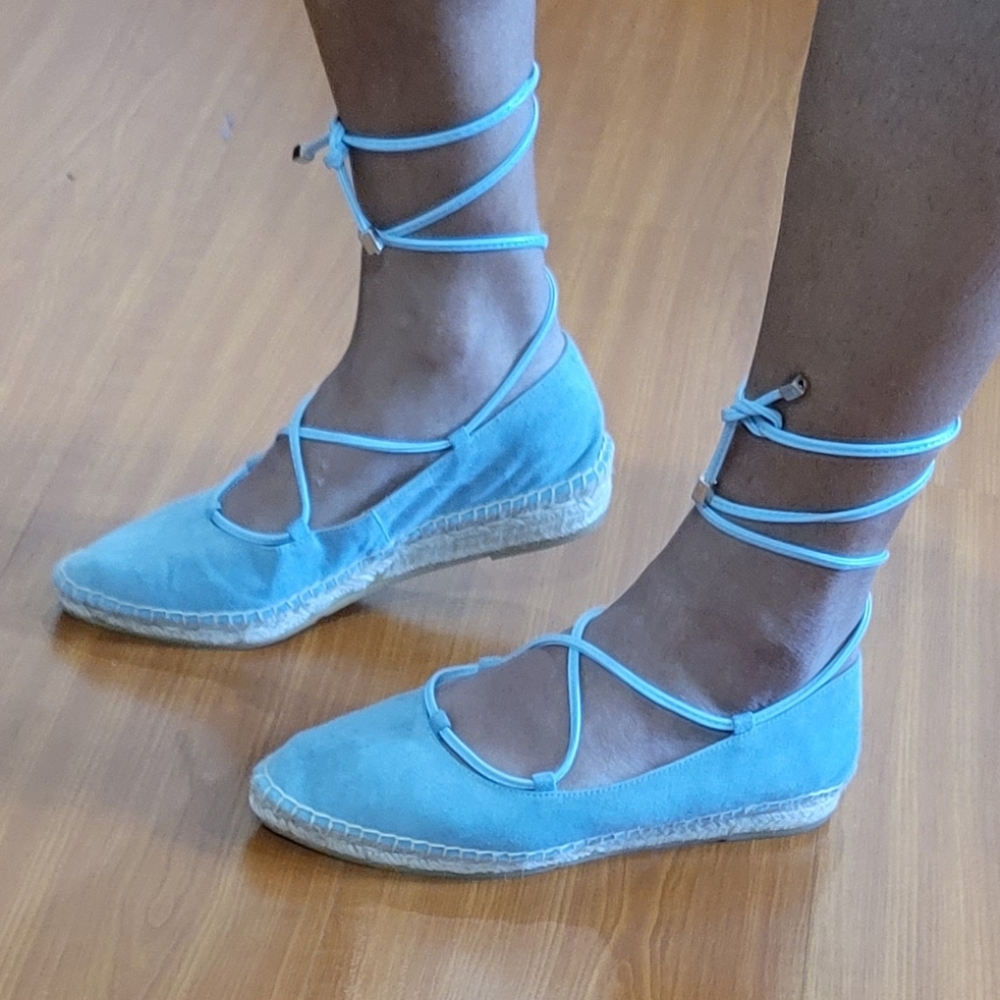 Romena Blue Suede Handmade Espadrilles Flats